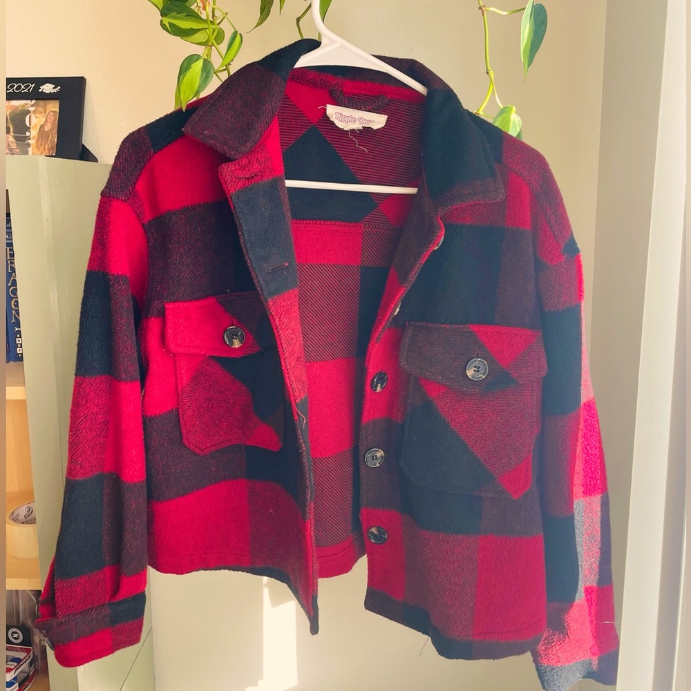 Hippie Rose Red and Black Buffalo Fleece Shacket-Women’s Small